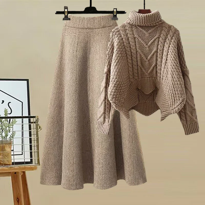 Winter Clothing Sale - 2025 Neue Damen-Pullover mit Polo-/Schildkrötenhals-Strickpullover, 2-teiliges