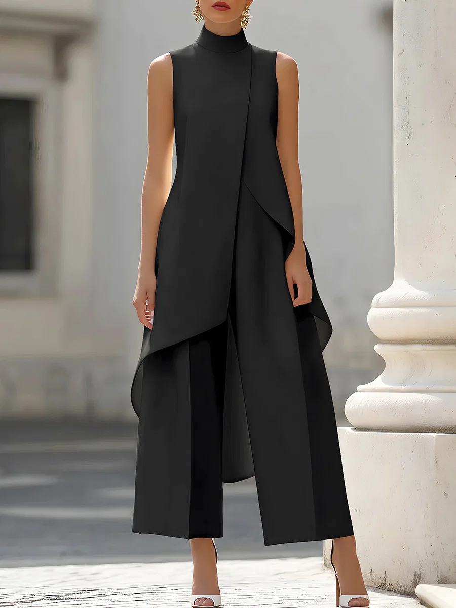 Winter Clothing Sale - Ärmelloser Hochgeschlossener Asymmetrischer Mehrlagiger Jumpsuit mit