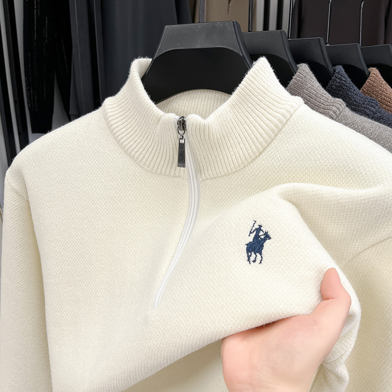 Quality Winter Clothing - Winter-Herrenpullover mit zusätzlichen Lagen, halbhoher Reißverschluss,