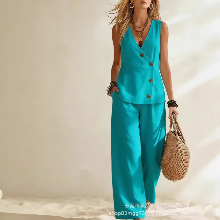 Winter Clothing Sale - Modischer, ärmelloser Damen-Sommeranzug mit tiefem V-Ausschnitt,