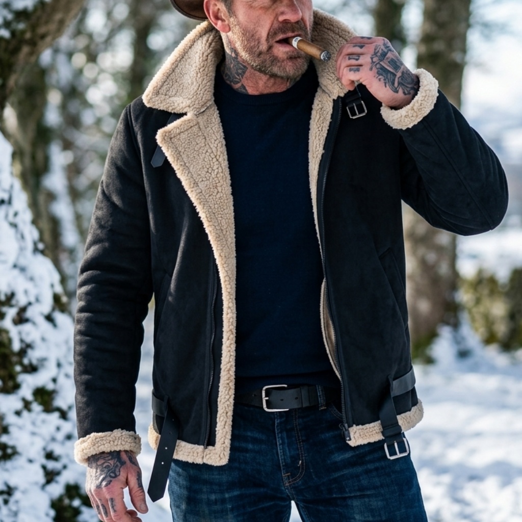 Winter Clothing Hiking - Herren Winter Kunstwildleder-Jacke Fleece-Gefüttert Warmer Plüsch-Mantel