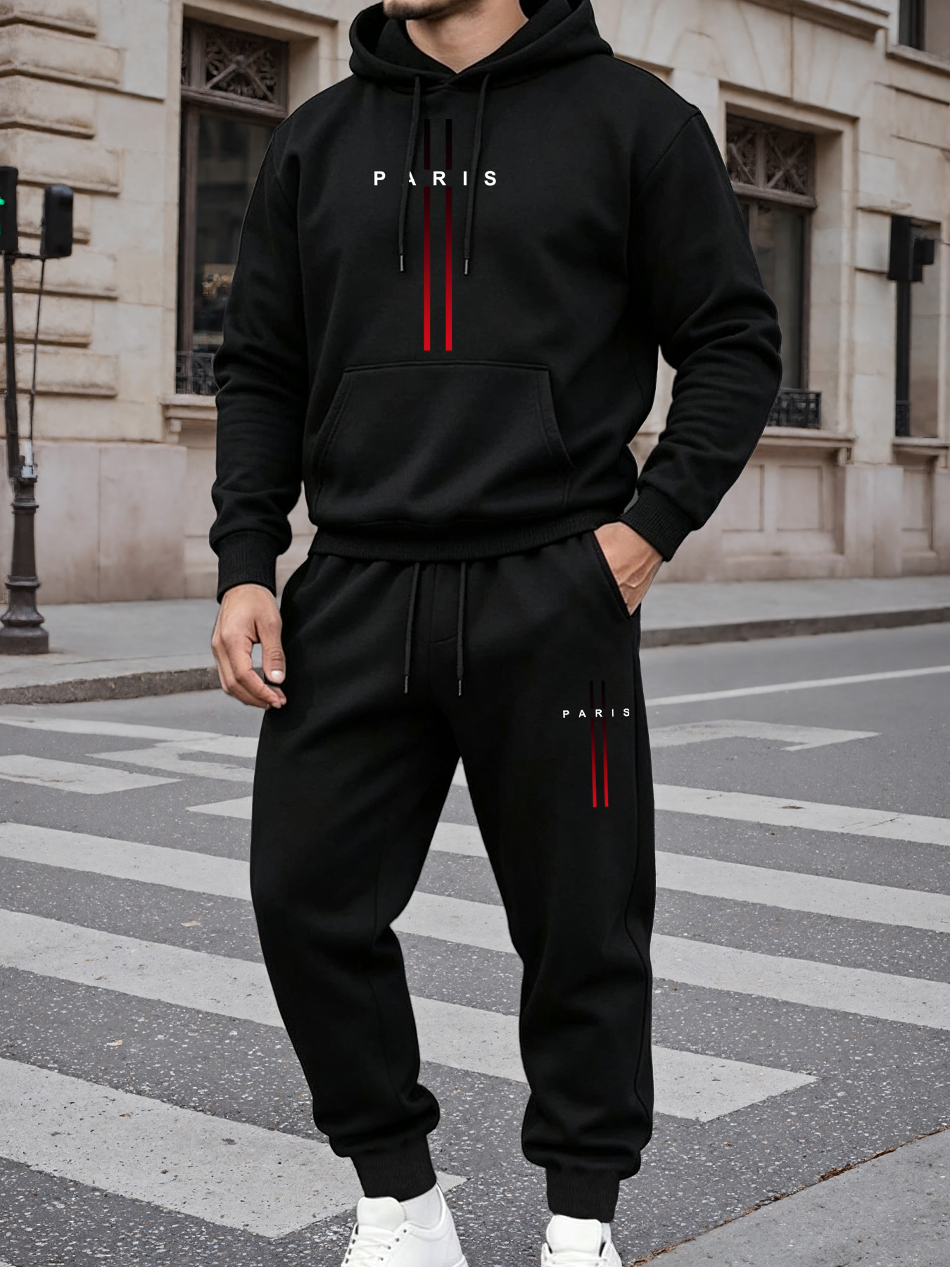 Fleece Hoodie Lined - Herren Paris Grafik-Print Hoodie Trainingsanzug Fleece-Gefüttert