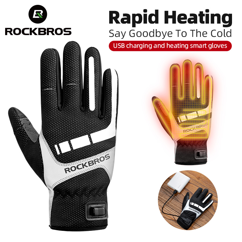 Knit Glove Touch Screen - ROCKBROS Beheizter Winterhandschuh, Fahrradhandschuhe, USB, elektrisch,