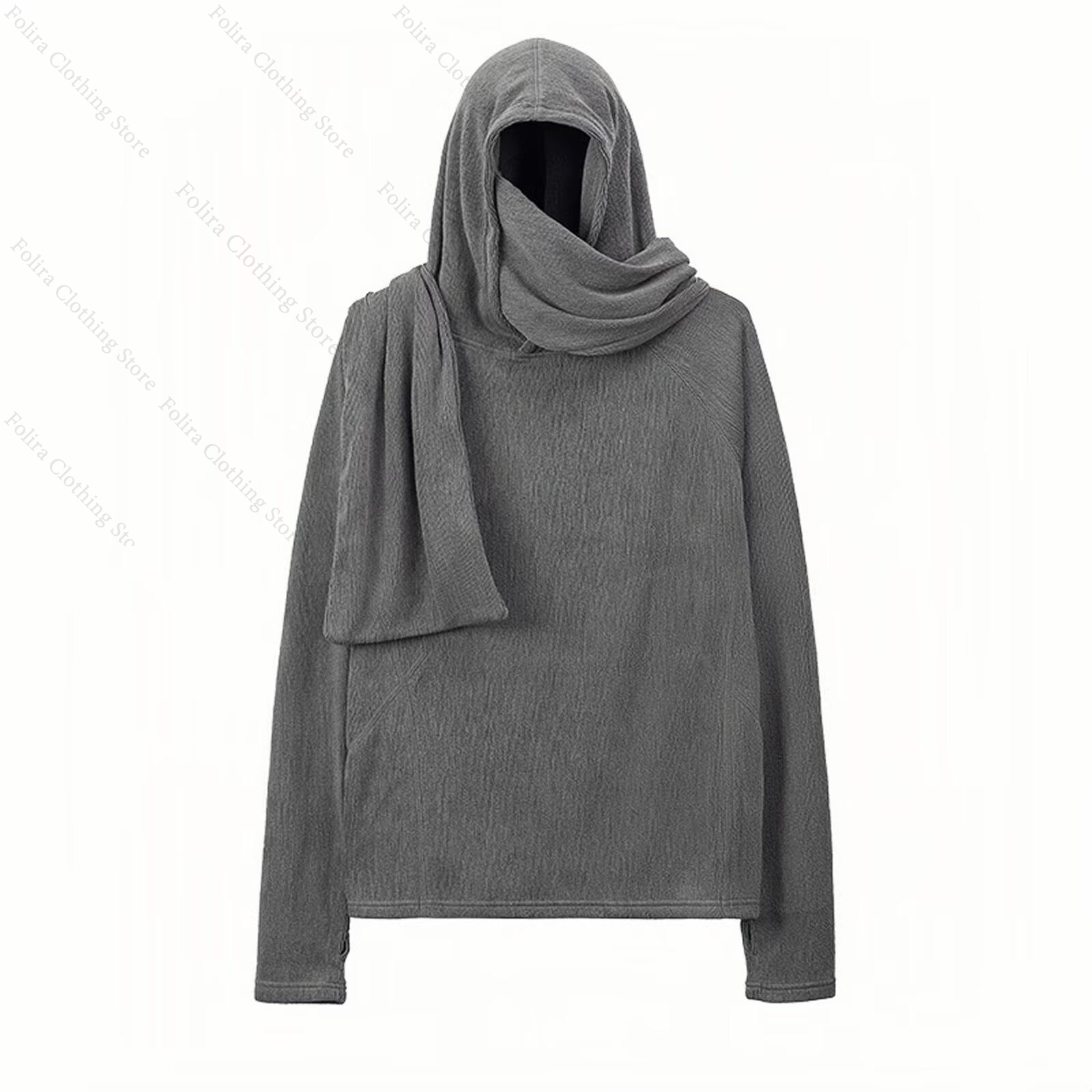 Winter Clothes - Langarm-T-Shirt im Harajuku-Stil mit grauem Kapuzenshirt