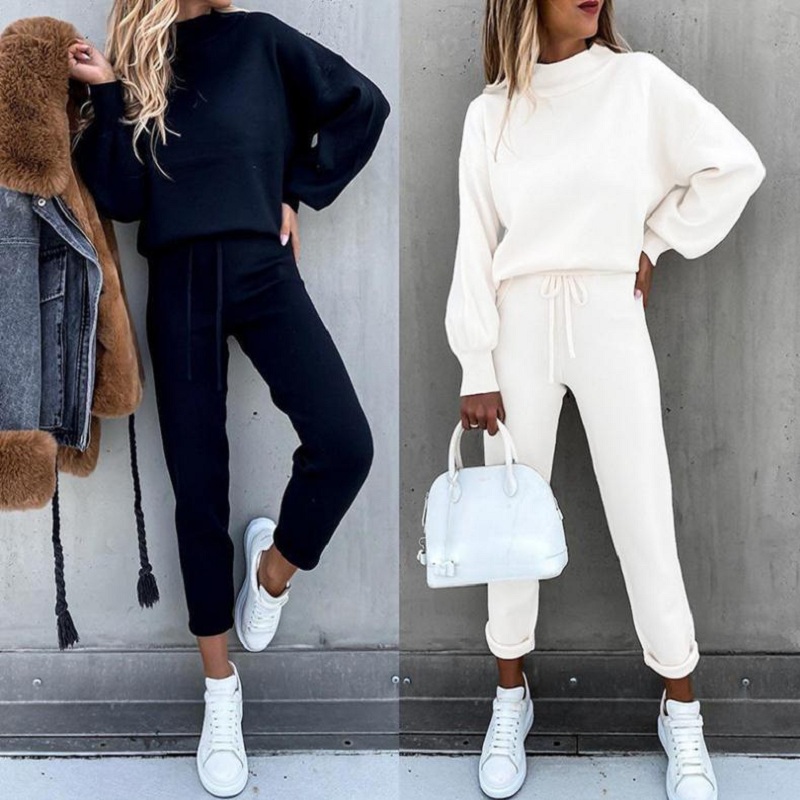 Winter Clothing Sale - Damen Rollkragenpullover Einfarbige Hose 2-Teiliges Set